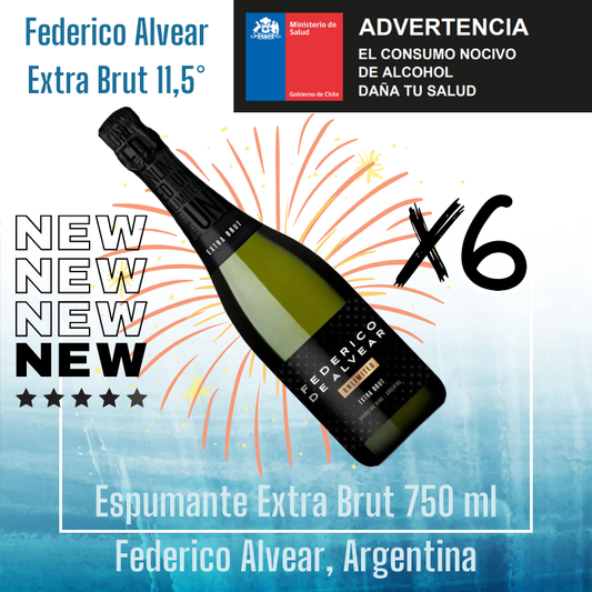 6x Espumante Extra Brut Argentino Federico Alvear! Valle de Uco, Mendoza